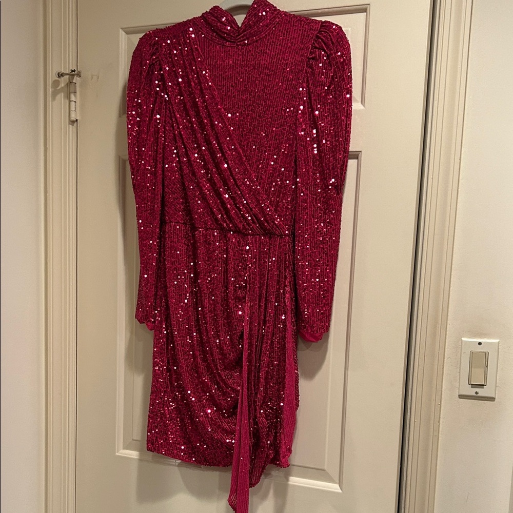 Holiday Party Size Small (0-4) Elegant Sequin Dress in Vibrant Pink